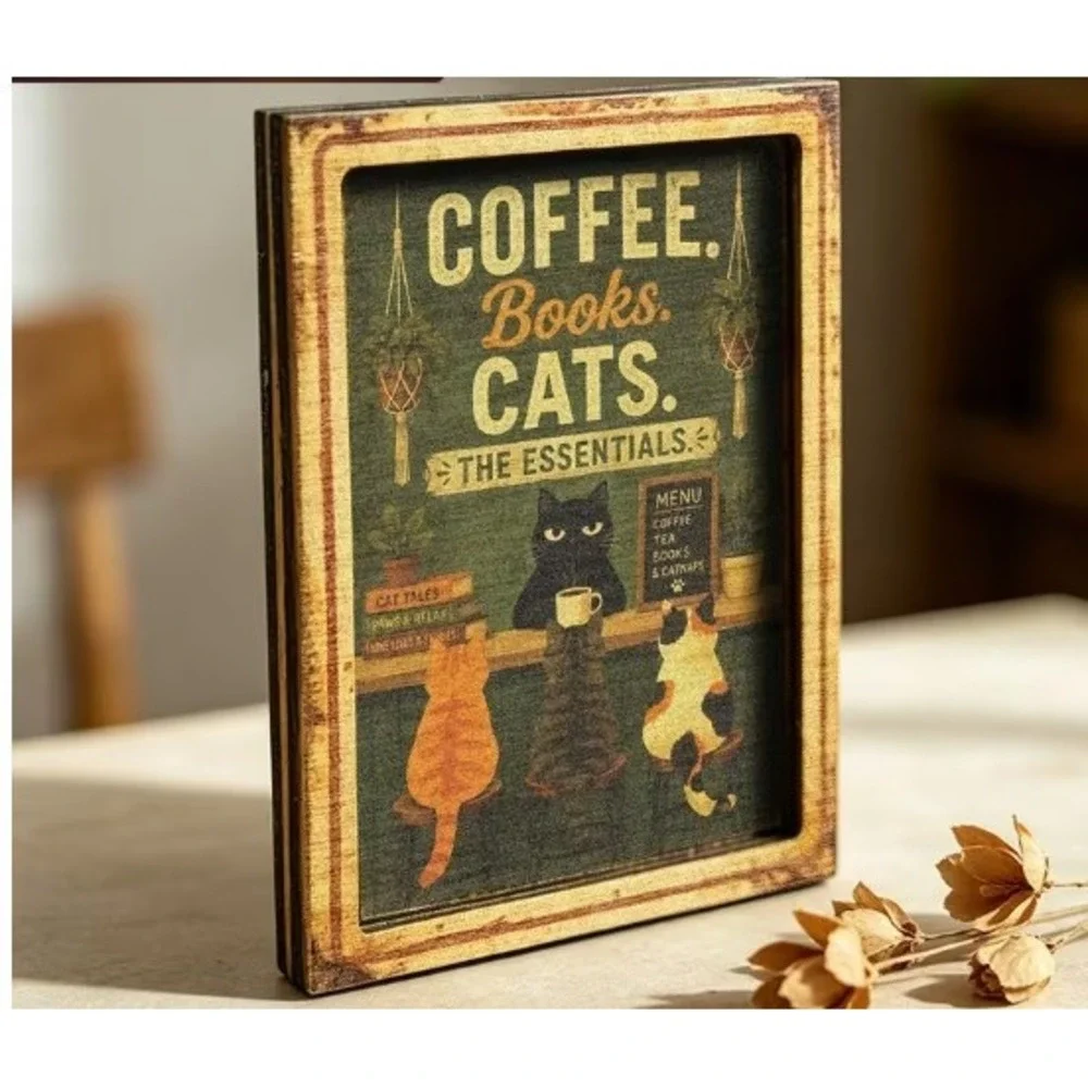 Cat Magnet Cats Coffee Books Funny Humor Framed Miniature Magnet New Cute!